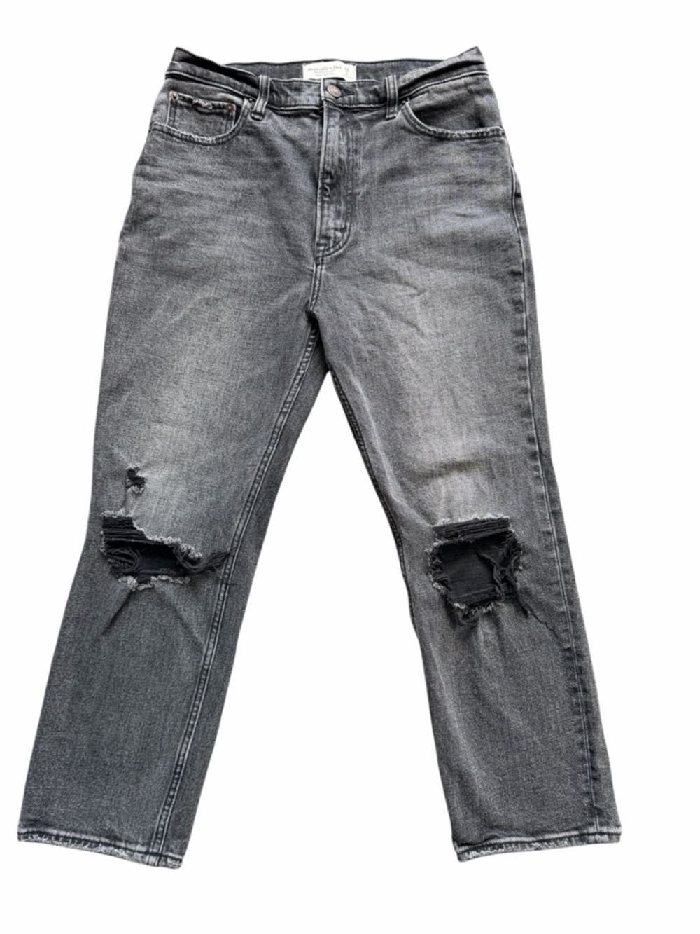 Abercrombie & Fitch Ultra High Rise Ankle Straight Grey Distressed Jeans Size 6